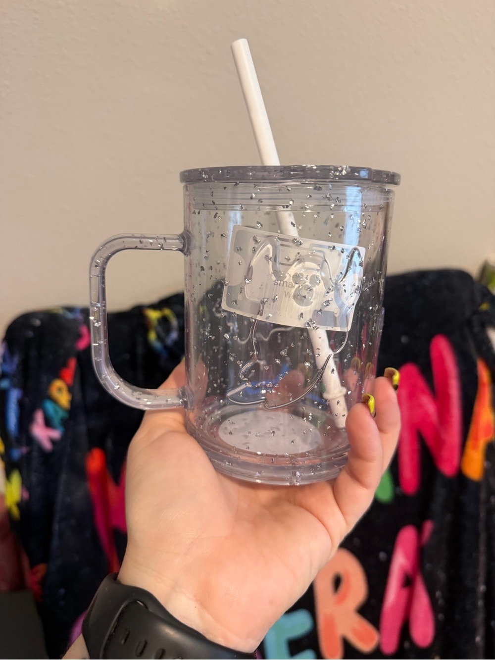 Clear Glitter Acrylic Mug with Straw - Transparent ghost
